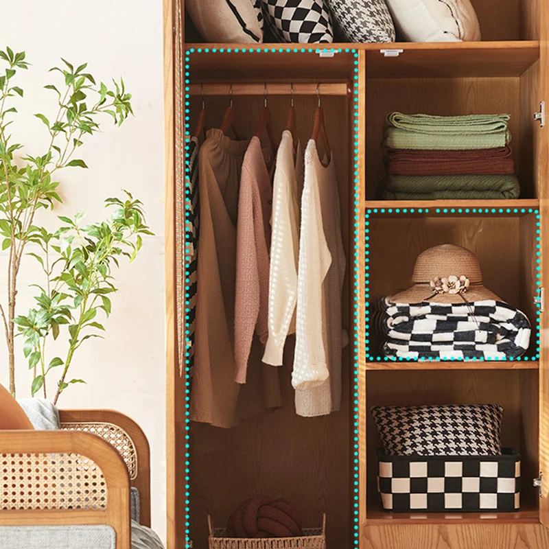 Contemporary Nordic Ash Wood & Plywood Rectangular Minimalist Wardrobe Closet Cabinet With Rattan Doors Space Saving Storage For Bedroom