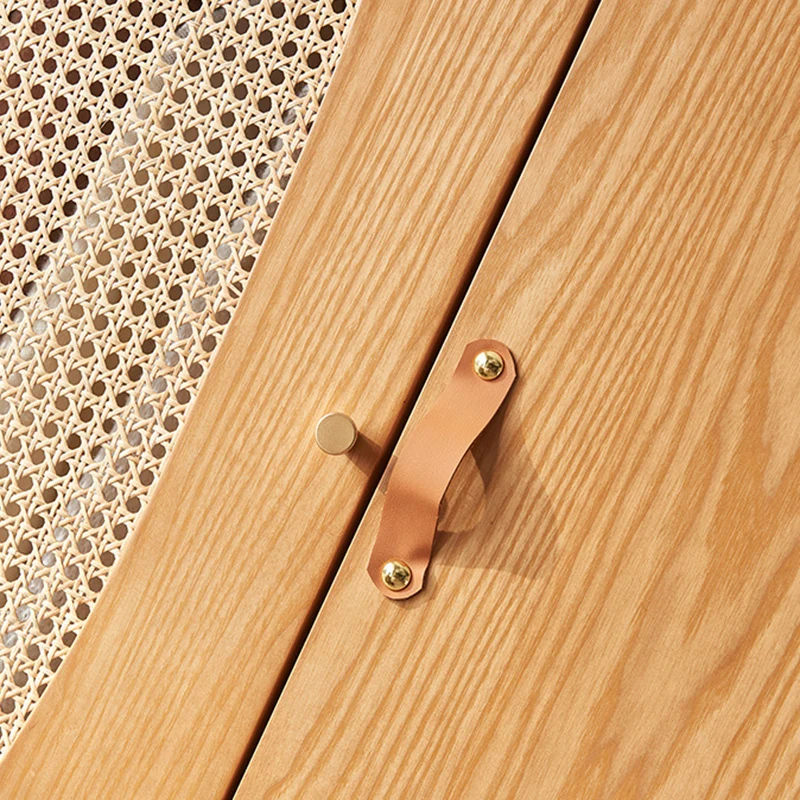 Contemporary Nordic Ash Wood & Plywood Rectangular Minimalist Wardrobe Closet Cabinet With Rattan Doors Space Saving Storage For Bedroom