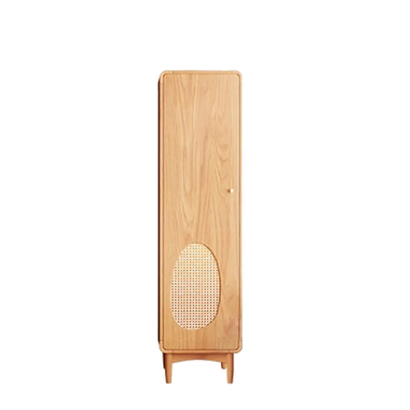 Contemporary Nordic Ash Wood & Plywood Rectangular Minimalist Wardrobe Closet Cabinet With Rattan Doors Space Saving Storage For Bedroom