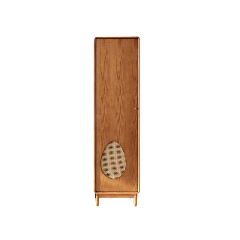 Contemporary Nordic Ash Wood & Plywood Rectangular Minimalist Wardrobe Closet Cabinet With Rattan Doors Space Saving Storage For Bedroom