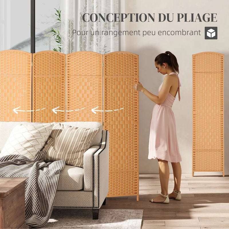 Paravent intérieur pliable séparation de pièce 180 x 1,7 x 180 cm intimité élégant design en polypropylène brun clair 21_0001338