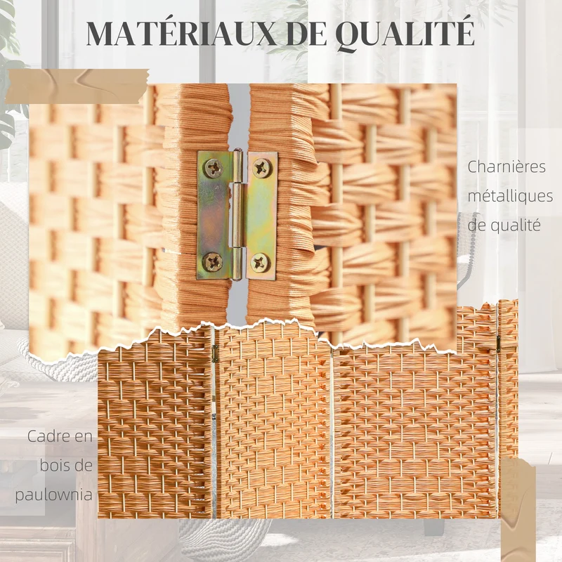 Paravent intérieur pliable séparation de pièce 180 x 1,7 x 180 cm intimité élégant design en polypropylène brun clair 21_0001338