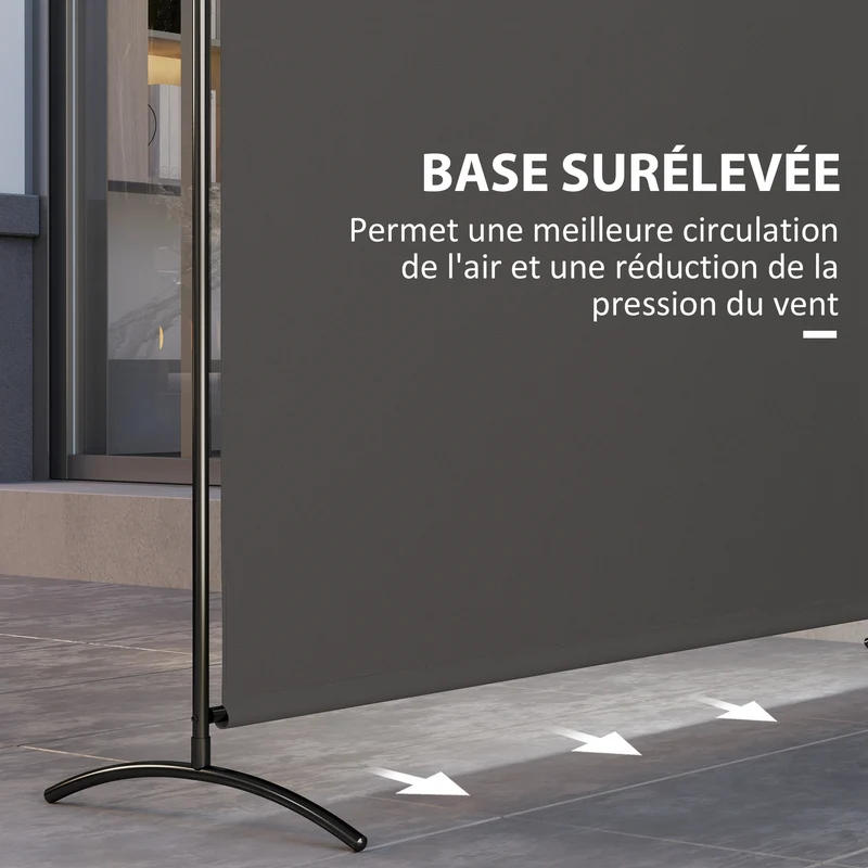 Paravent extérieur panneau 180 x 50 x 180 cm protection uv30+ tissu déperlant design salon pieds en polyester gris foncé 21_0005687