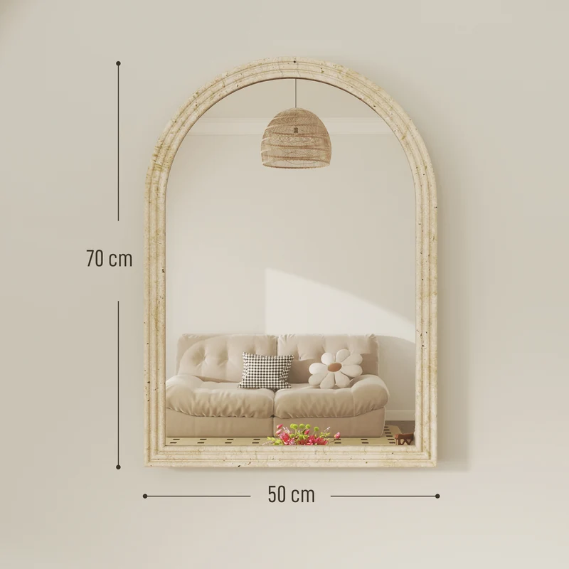 Miroir mural arqué salon et couloir 50 x 70 cm trempé incassable montage mural facile ultra moderne épuré en verre beige 21_0003700