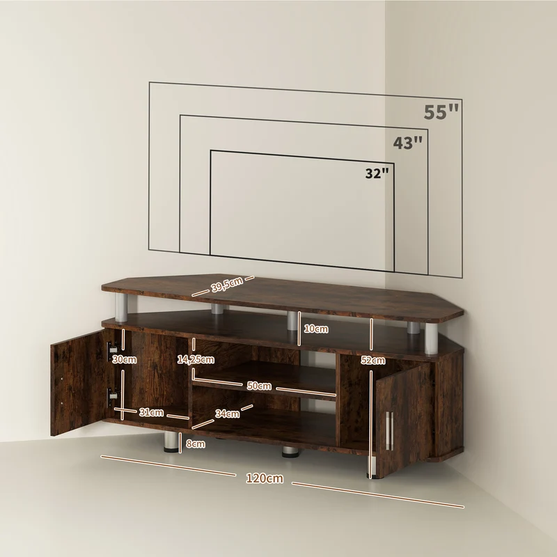 Meuble télévision pour écran jusqu'à 55 pouces 120 x 39,5 x 52 cm plateau large design en panneaux de particules marron 21_0001709