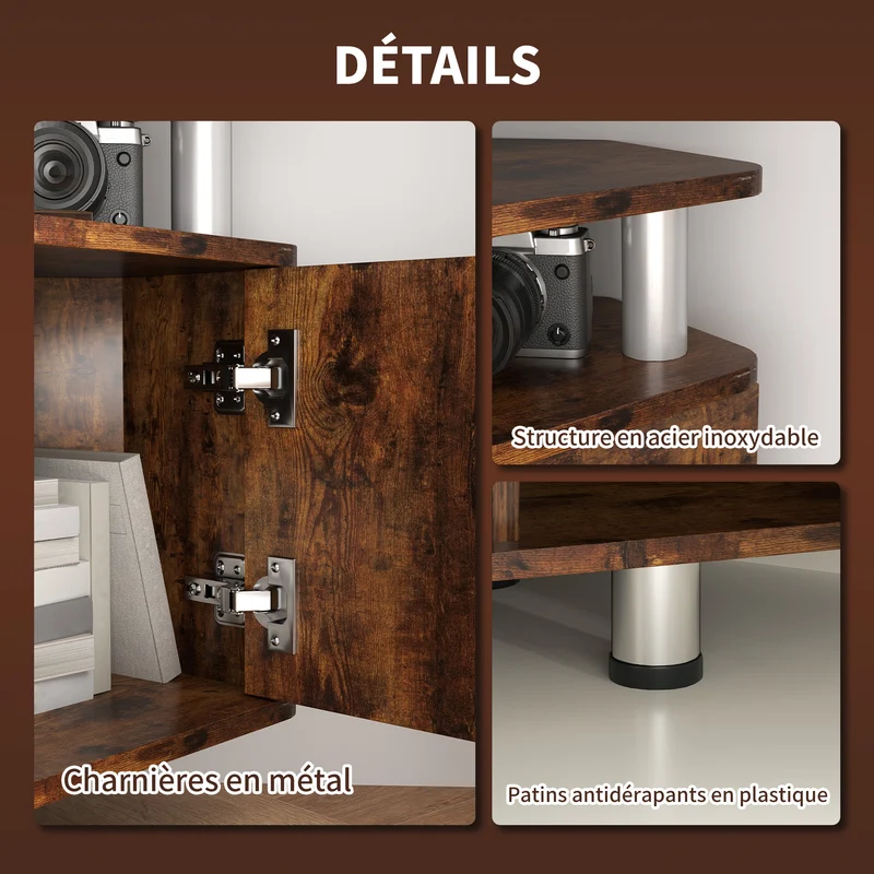 Meuble télévision pour écran jusqu'à 55 pouces 120 x 39,5 x 52 cm plateau large design en panneaux de particules marron 21_0001709