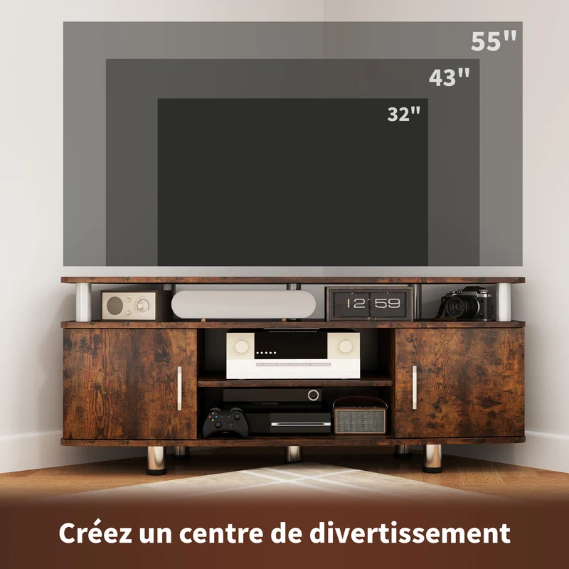 Meuble télévision pour écran jusqu'à 55 pouces 120 x 39,5 x 52 cm plateau large design en panneaux de particules marron 21_0001709