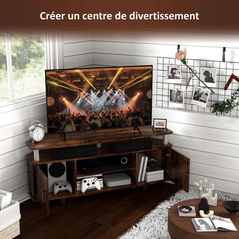 Meuble télévision pour écran jusqu'à 55 pouces 120 x 39,5 x 52 cm plateau large design en panneaux de particules marron 21_0001709