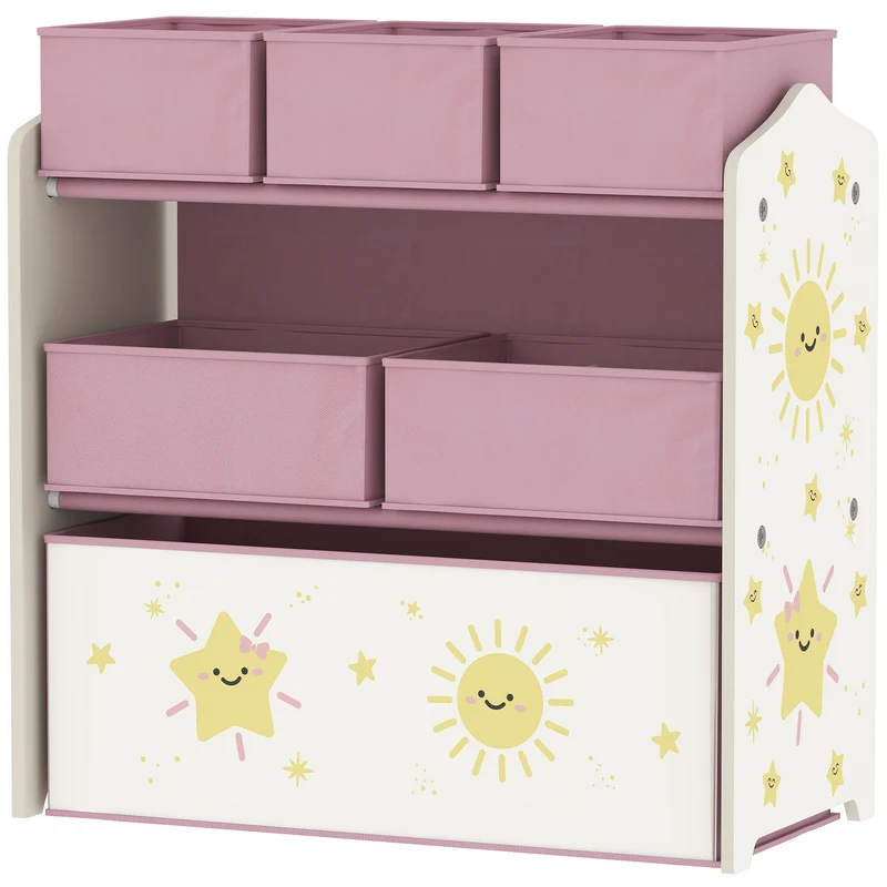 Meuble rangement enfant trois niveaux 63 x 30 x 66 cm rangement facile et coins arrondis décoratif moderne en MDF rose 21_0000169