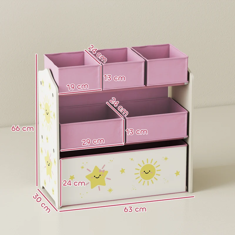 Meuble rangement enfant trois niveaux 63 x 30 x 66 cm rangement facile et coins arrondis décoratif moderne en MDF rose 21_0000169