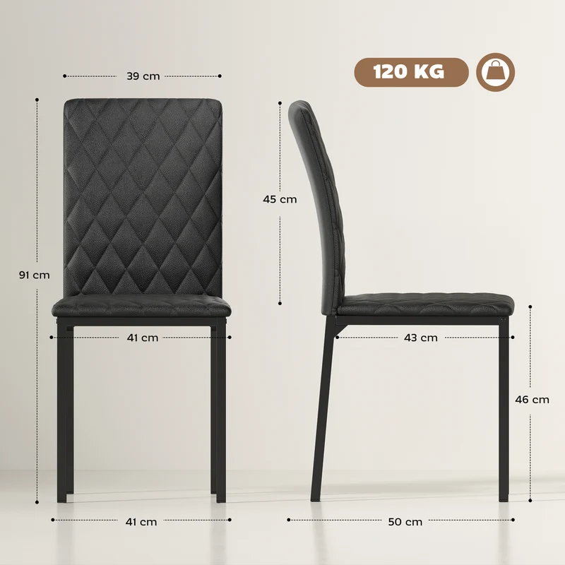 Lot de 4 chaises salle à manger dossier haut motif losange stables 41 x 50 x 91 cm nettoyage facile moderne en PVC noir 21_0002233