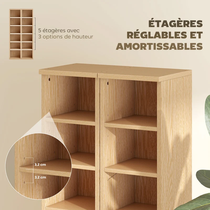 Lot de 2 étagères colonnes rangement cd 21 x 22,5 x 88,5 cm 204 cd moderne salon en panneaux de particules bois naturel 21_0001805
