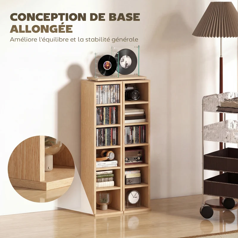 Lot de 2 étagères colonnes rangement cd 21 x 22,5 x 88,5 cm 204 cd moderne salon en panneaux de particules bois naturel 21_0001805