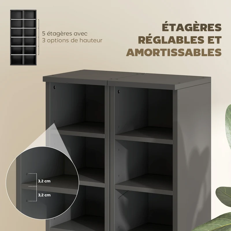Lot de 2 colonnes rangement cd 12 compartiments 21 x 22.5 x 88.5 cm capacité 204 moderne en panneaux de particules noir 21_0001802