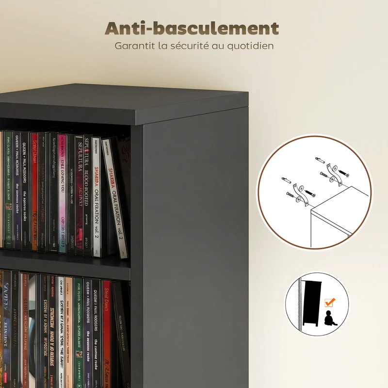 Lot de 2 colonnes rangement cd 12 compartiments 21 x 22.5 x 88.5 cm capacité 204 moderne en panneaux de particules noir 21_0001802