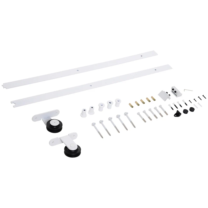 Kit quincaillerie porte coulissante 183 x 4 x 0.6 cm gain de place pour mur porteur industriel en acier au carbone blanc 21_0007138