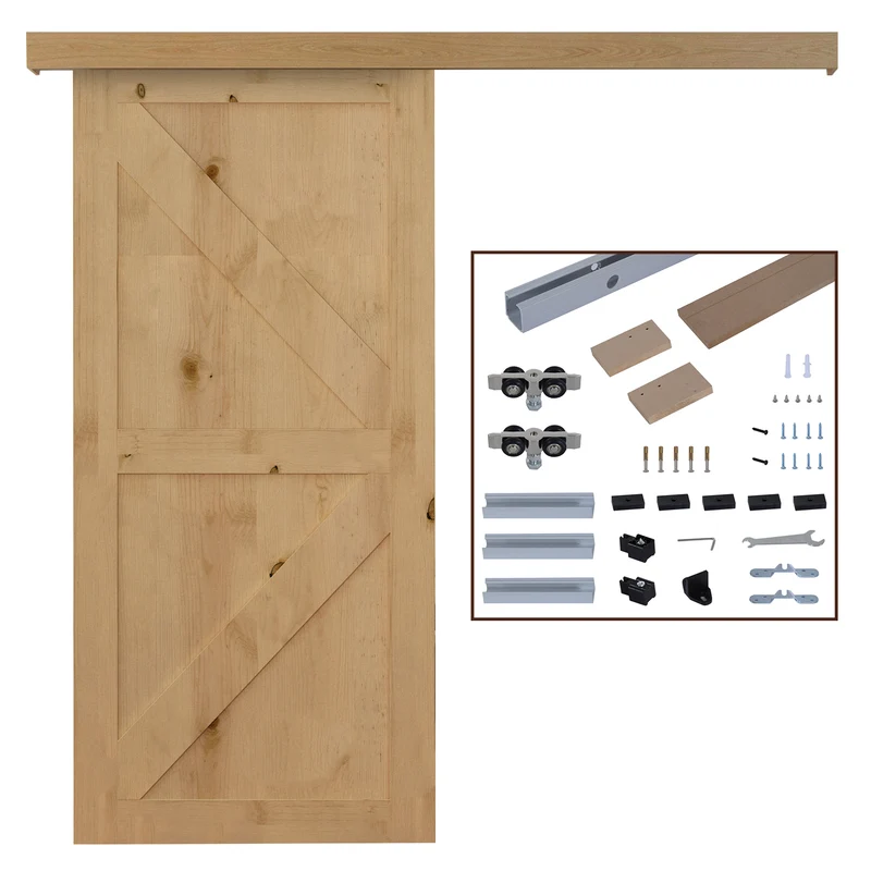 Kit porte coulissante bois 35-45 mm 200 x 3,05 x 3,06 cm gain de place montage simple style contemporain en MDF brun 21_0007140