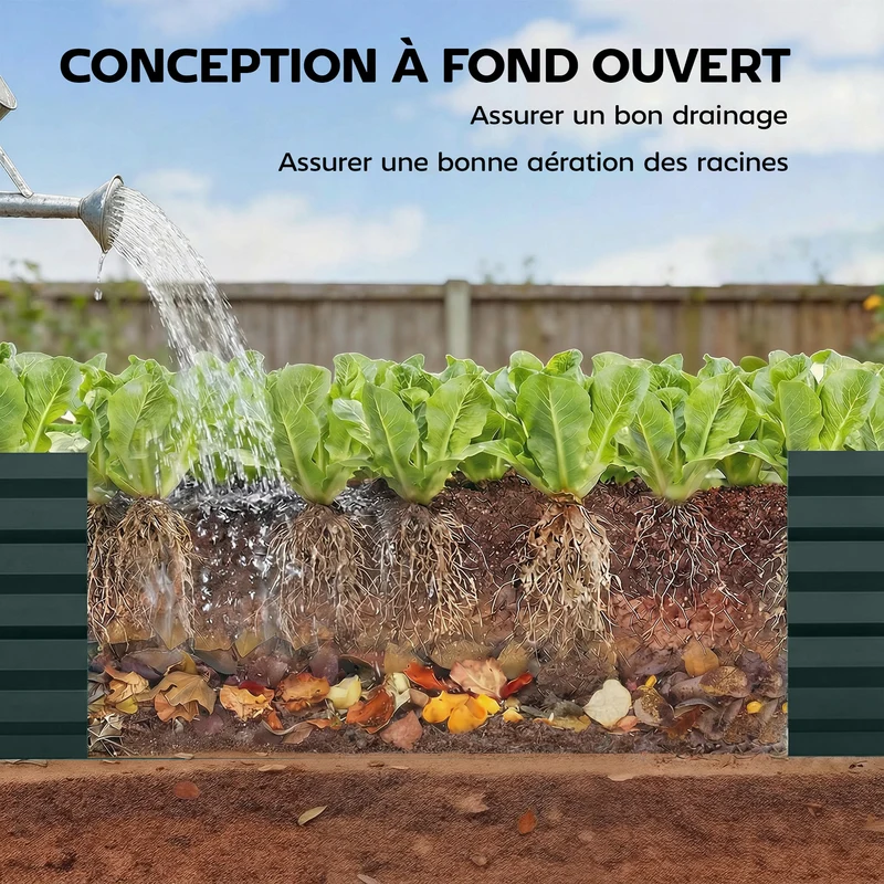 Jardinière potager surélevée 150 x 70 x 30 cm fond ouvert usage extérieur style moderne design en acier galvanisé vert 21_0005457
