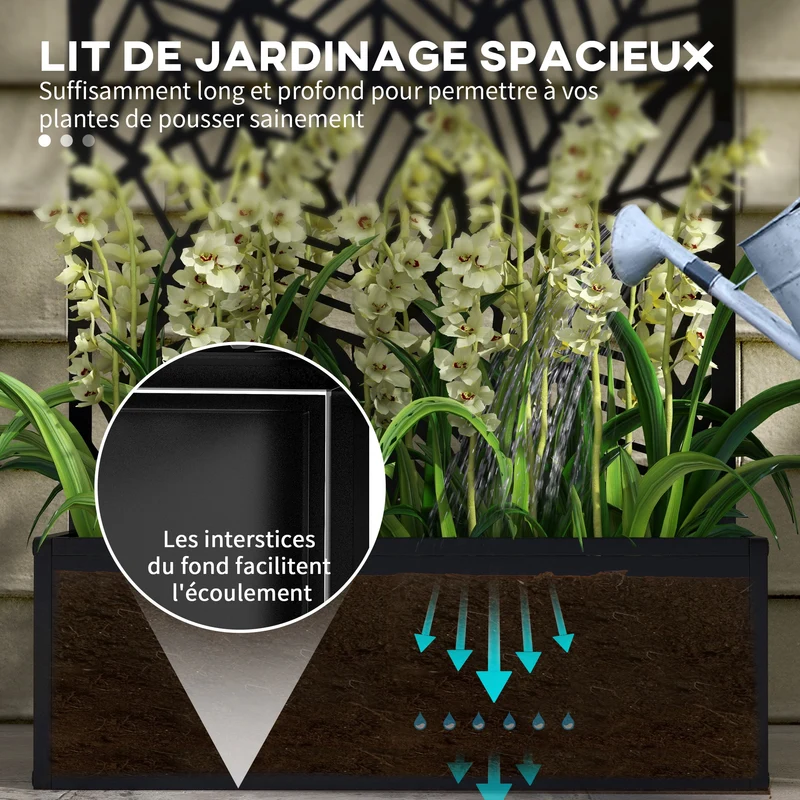 Jardinière paravent treillis 61 x 23 x 113 cm support pour plantes grimpantes séparation d'espace design en métal noir 21_0004331