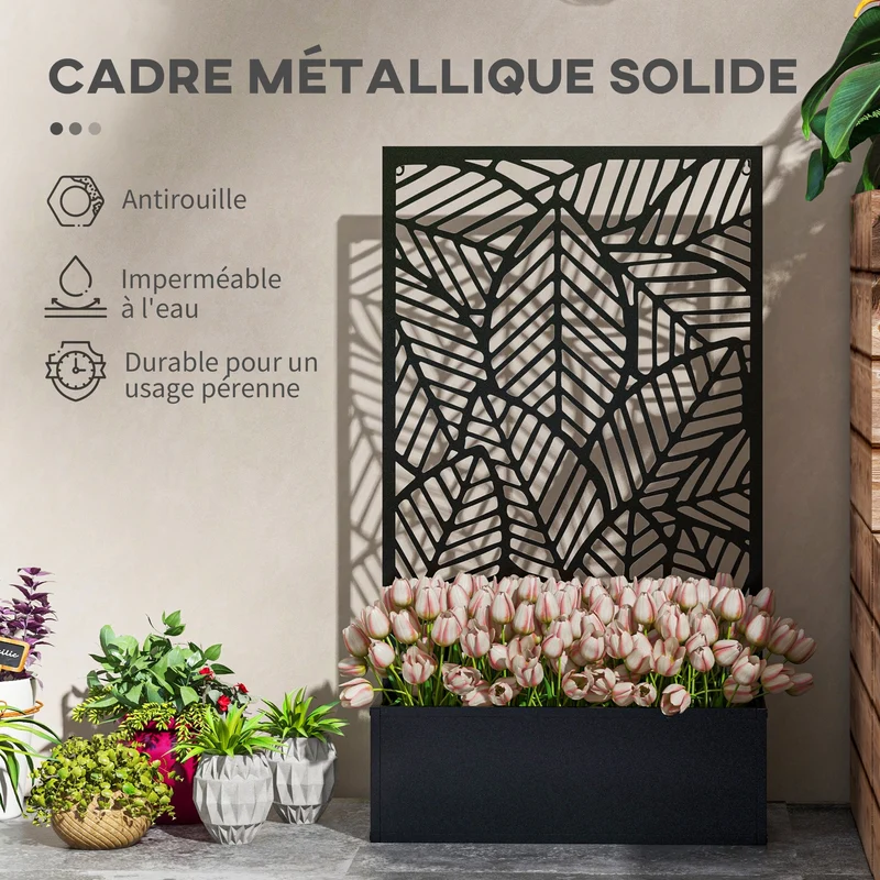 Jardinière paravent treillis 61 x 23 x 113 cm support pour plantes grimpantes séparation d'espace design en métal noir 21_0004331