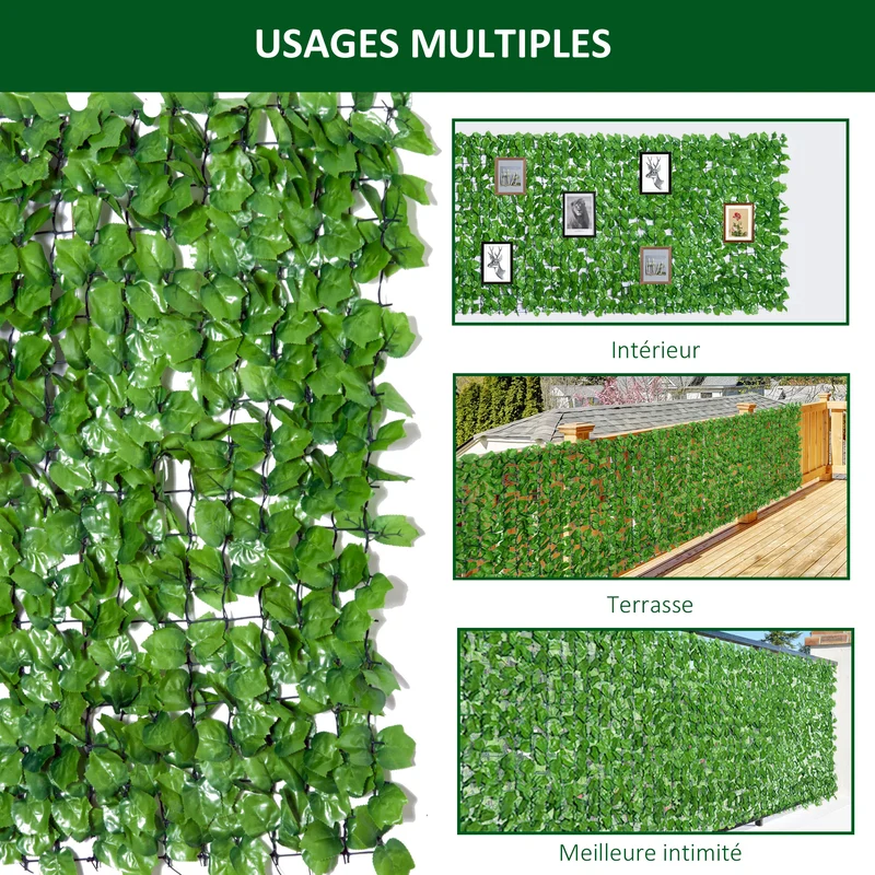 Haie artificielle brise-vue 300 x 100 cm intimité optimale facile à installer décoratif tendance en polyéthylène vert 21_0003931