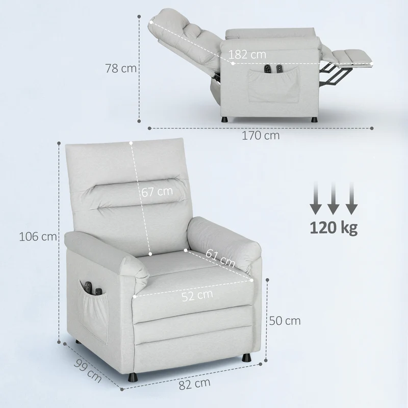 Fauteuil relax inclinable électrique 82 x 99 x 106 cm massage 8 points chaleur lombaire moderne en velours gris clair 21_0000834