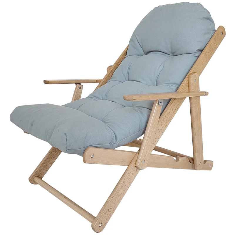Fauteuil pliable salon 71 x 89 x 96 cm dossier inclinable 3 positions coussin capitonné épais scandinave en bois gris 21_0003072