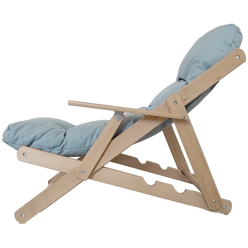 Fauteuil pliable salon 71 x 89 x 96 cm dossier inclinable 3 positions coussin capitonné épais scandinave en bois gris 21_0003072