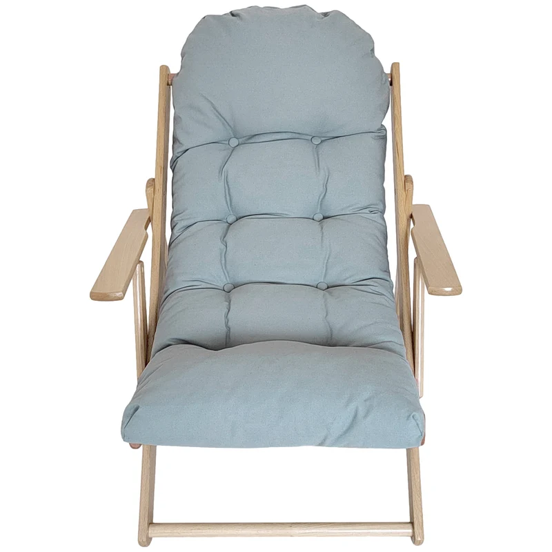 Fauteuil pliable salon 71 x 89 x 96 cm dossier inclinable 3 positions coussin capitonné épais scandinave en bois gris 21_0003072
