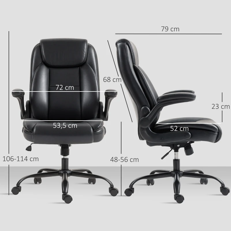 Fauteuil de bureau ergonomique 72 x 79 x 106-114 cm accoudoirs rabattables hauteur réglable moderne en polyuréthane noir 21_0006309