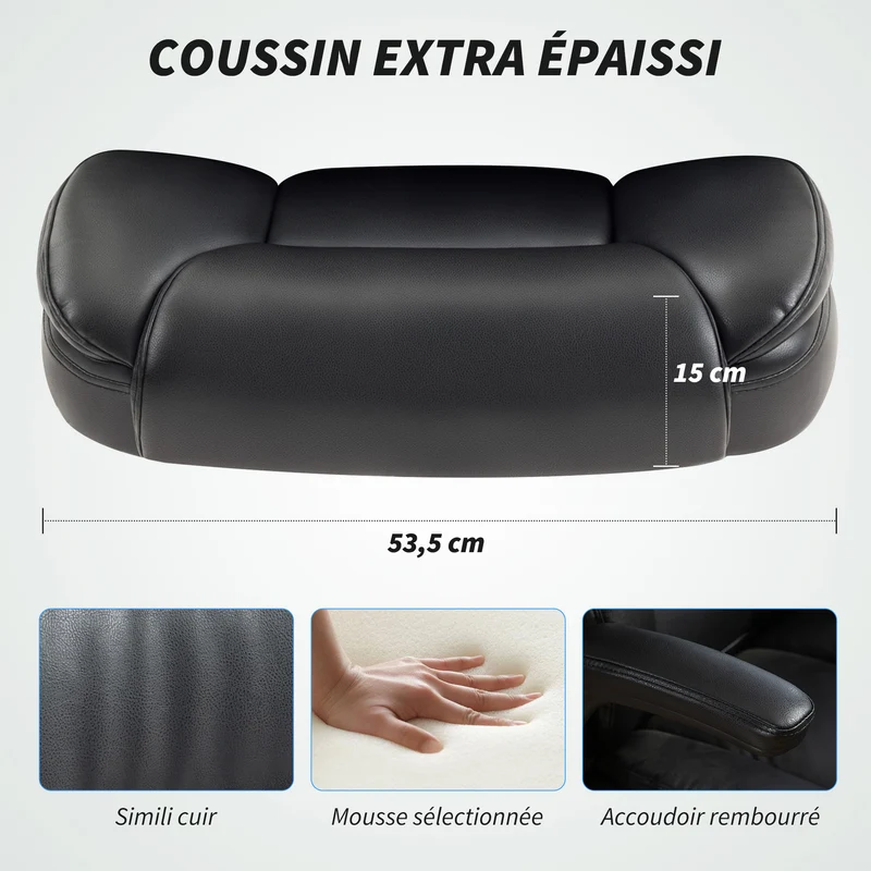 Fauteuil de bureau ergonomique 72 x 79 x 106-114 cm accoudoirs rabattables hauteur réglable moderne en polyuréthane noir 21_0006309