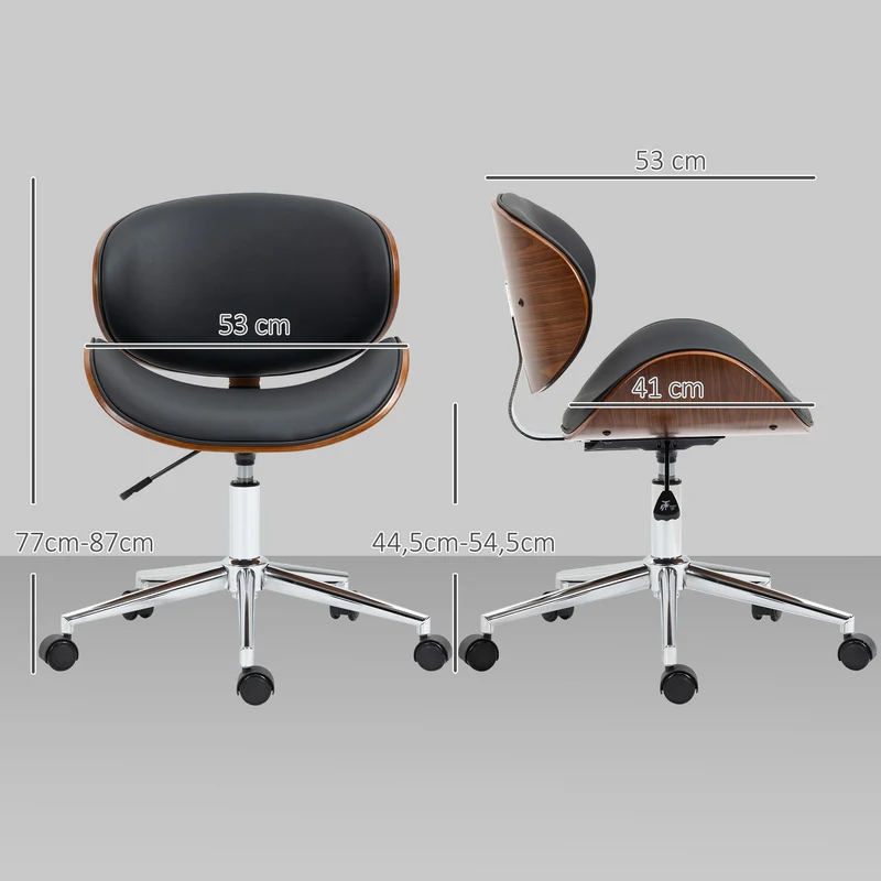 Chaise de bureau ergonomique 53 x 53 x 77-87 cm hauteur réglable pivotant 360° vintage contemporain confort en PU noir 21_0006223