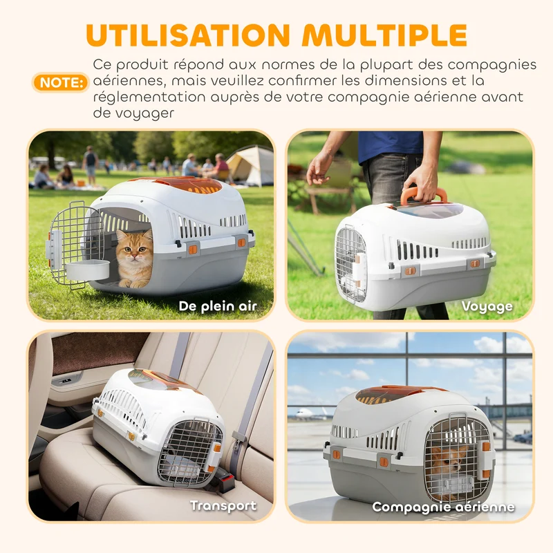 Caisse de transport pour petits animaux 49 x 32 x 31 cm triple sécurisée fenêtre supérieure moderne en PP gris clair 21_0007264