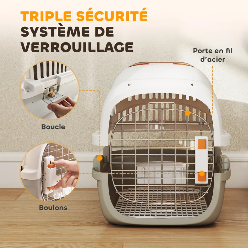 Caisse de transport pour petits animaux 49 x 32 x 31 cm triple sécurisée fenêtre supérieure moderne en PP gris clair 21_0007264