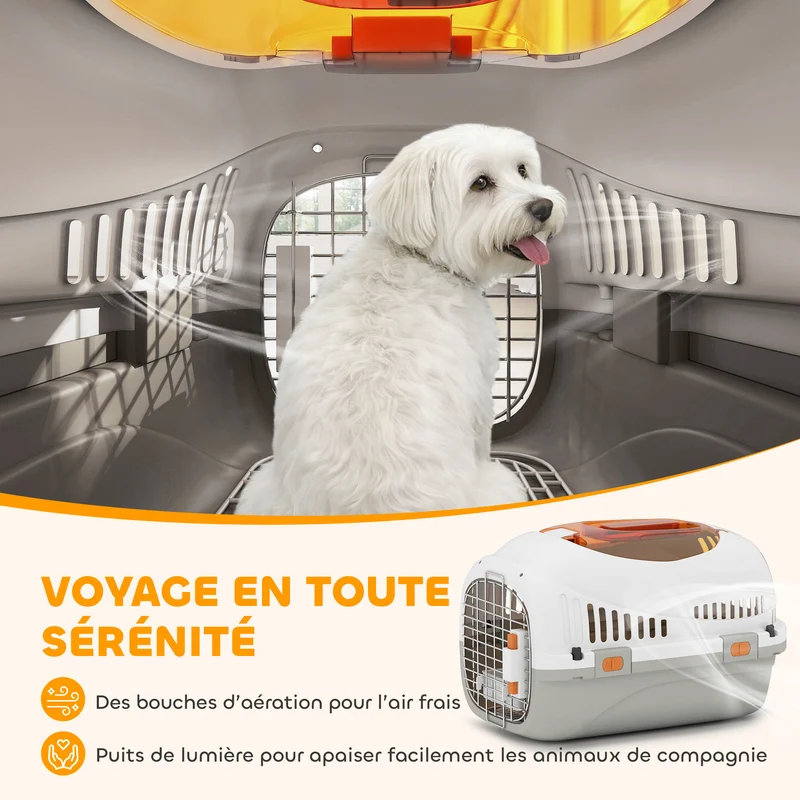 Caisse de transport pour petits animaux 49 x 32 x 31 cm triple sécurisée fenêtre supérieure moderne en PP gris clair 21_0007264