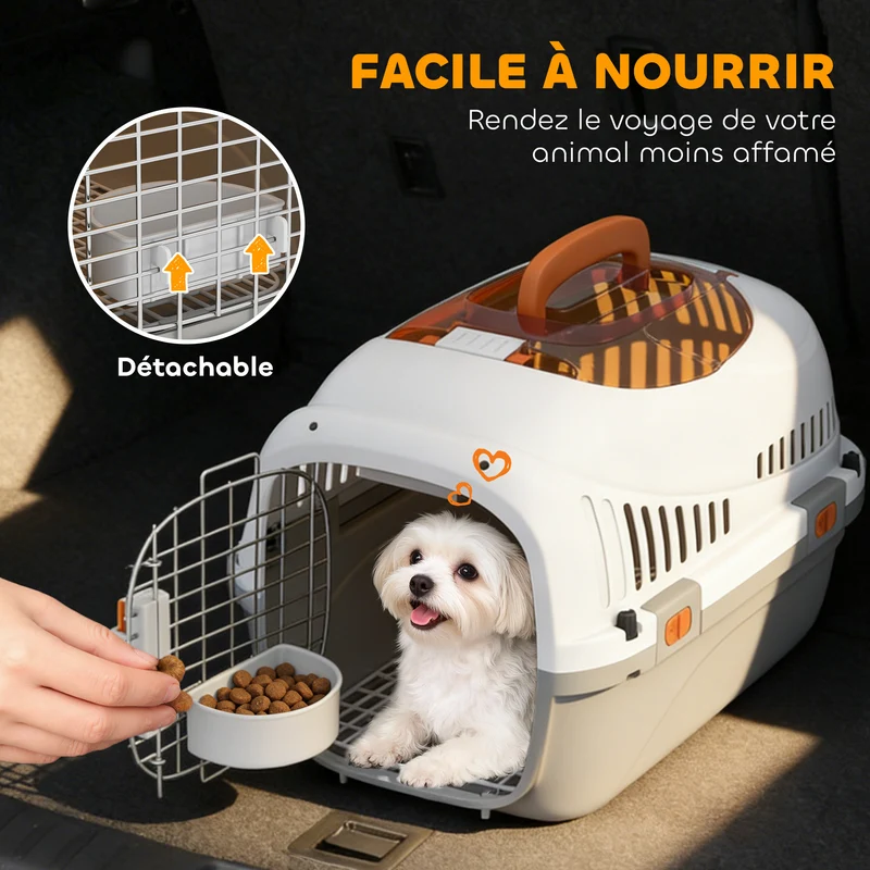 Caisse de transport pour petits animaux 49 x 32 x 31 cm triple sécurisée fenêtre supérieure moderne en PP gris clair 21_0007264