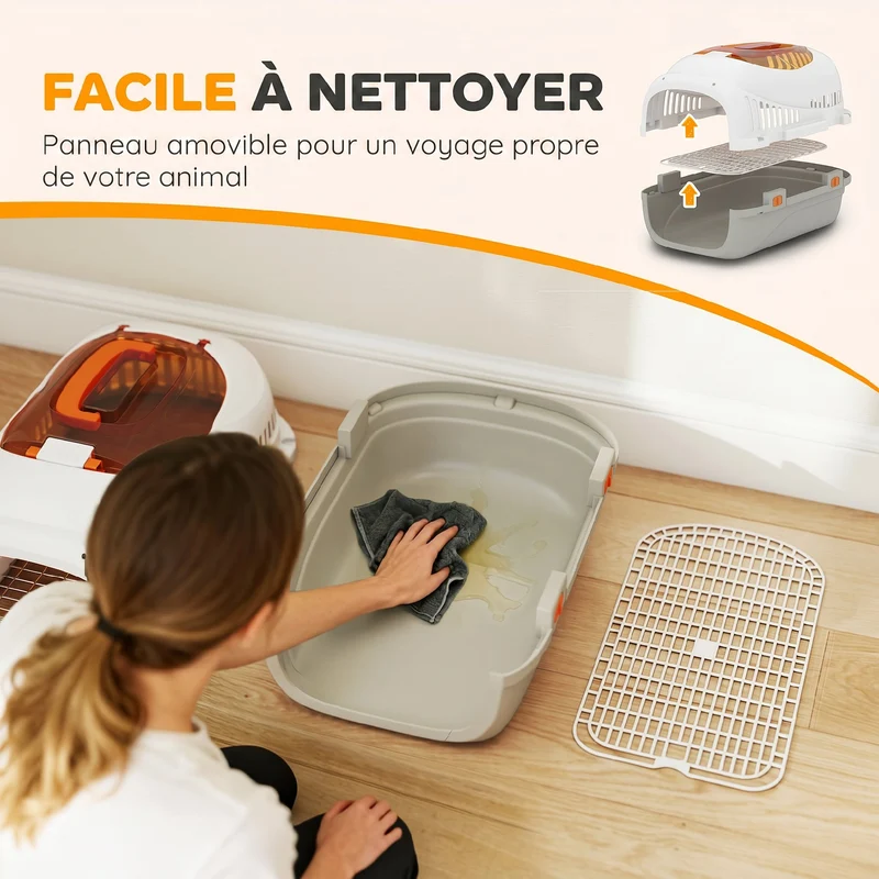 Caisse de transport pour petits animaux 49 x 32 x 31 cm triple sécurisée fenêtre supérieure moderne en PP gris clair 21_0007264