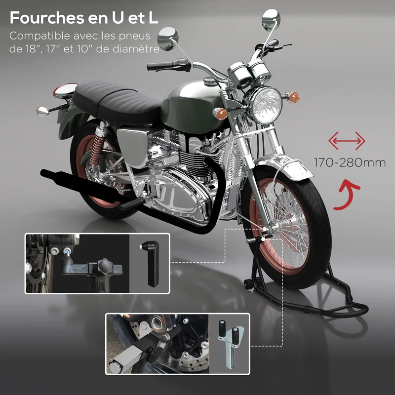 Béquille avant pour moto levage sécurisé 70 x 47 x 34.5 cm stabilité antidérapante industriel contemporain en acier noir 21_0007192