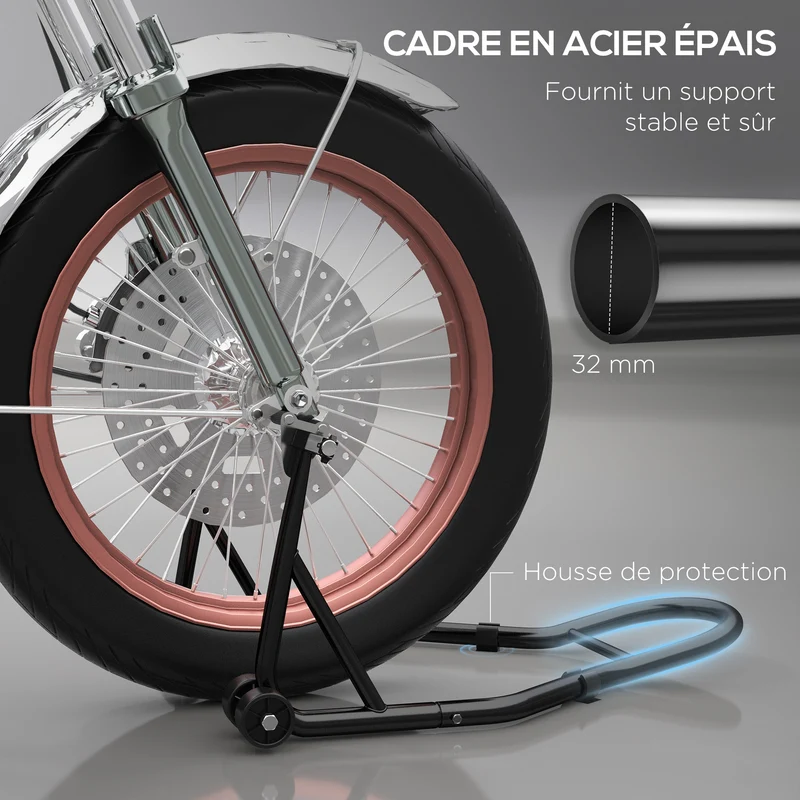Béquille avant pour moto levage sécurisé 70 x 47 x 34.5 cm stabilité antidérapante industriel contemporain en acier noir 21_0007192