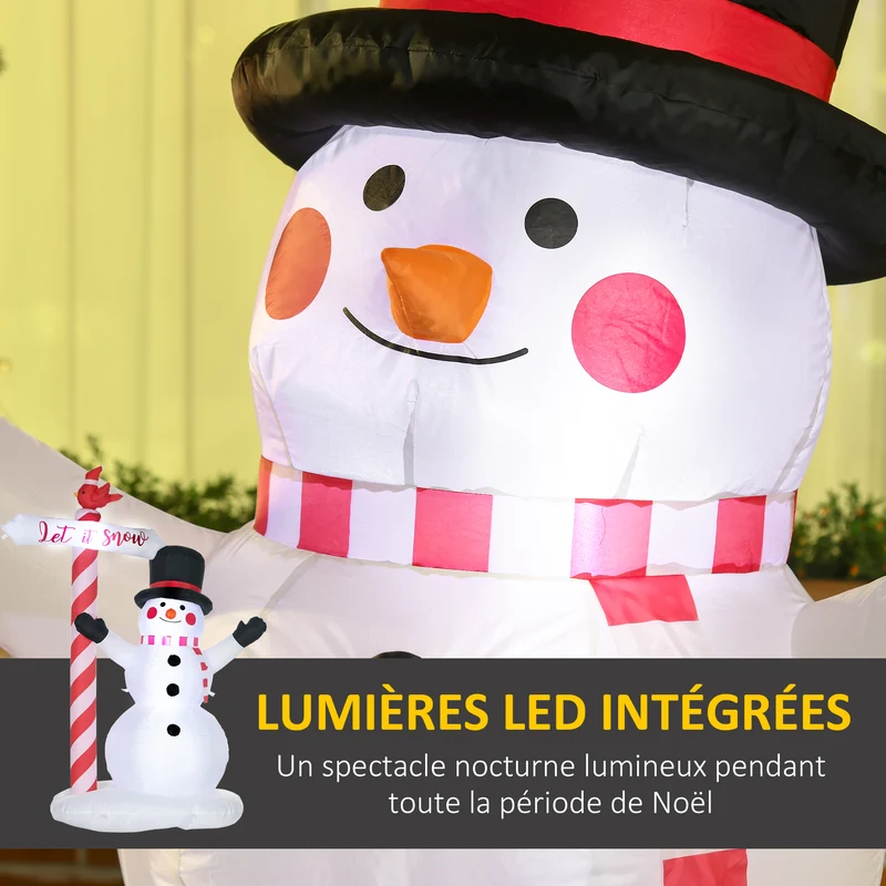Bonhomme de neige gonflable extérieur 135 x 75 x 213 cm led blanches imperméable ip44 décoratif en polyester blanc 21_0003978