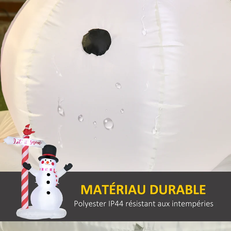 Bonhomme de neige gonflable extérieur 135 x 75 x 213 cm led blanches imperméable ip44 décoratif en polyester blanc 21_0003978