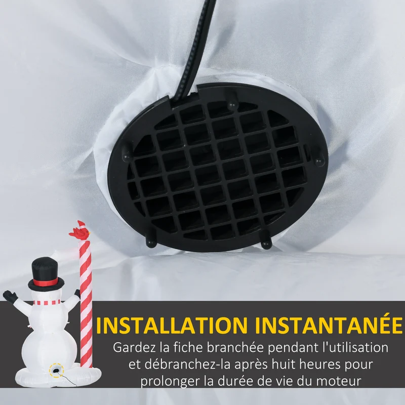 Bonhomme de neige gonflable extérieur 135 x 75 x 213 cm led blanches imperméable ip44 décoratif en polyester blanc 21_0003978