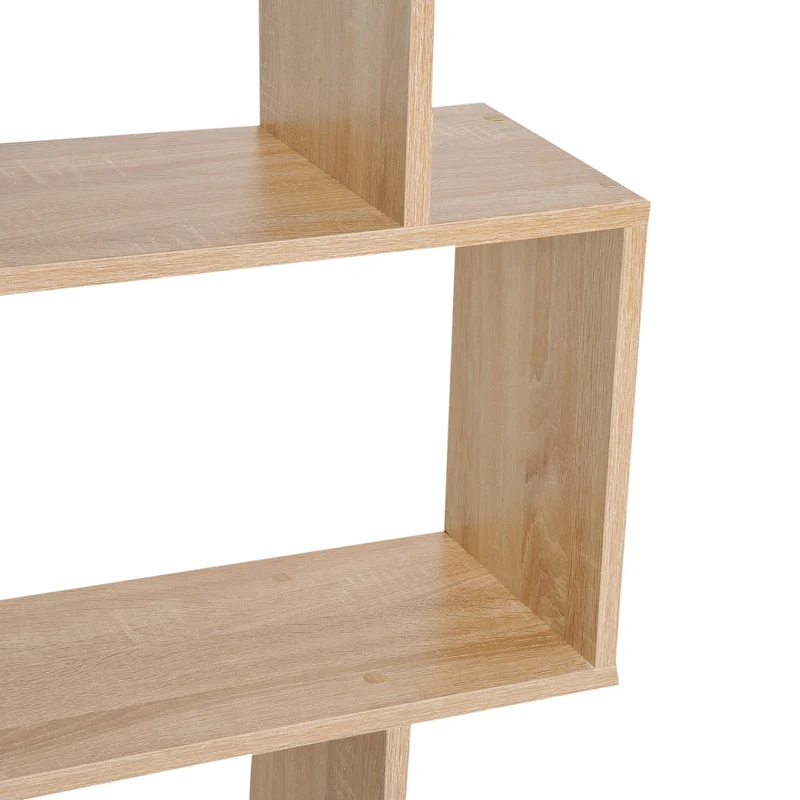 Bibliothèque étagère zigzag 80 x 23 x 192 cm 6 niveaux rangement contemporain en panneaux de particules chêne clair 21_0001715