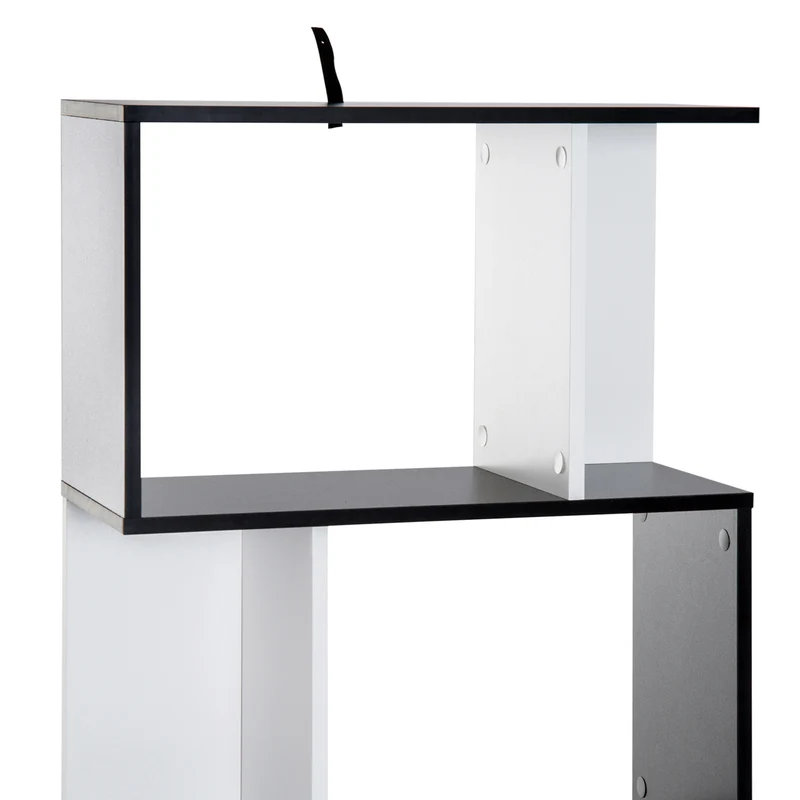 Bibliothèque en forme de s pour salon 60 x 24 x 148 cm 5 étagères rangement sûr moderne en panneau de particules noir 21_0001730