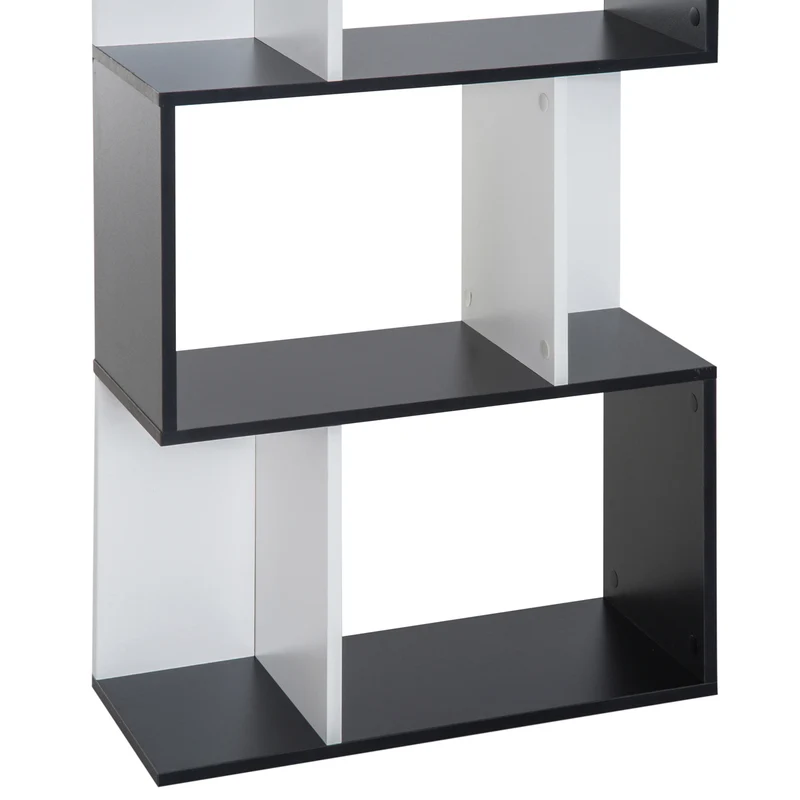 Bibliothèque en forme de s pour salon 60 x 24 x 148 cm 5 étagères rangement sûr moderne en panneau de particules noir 21_0001730