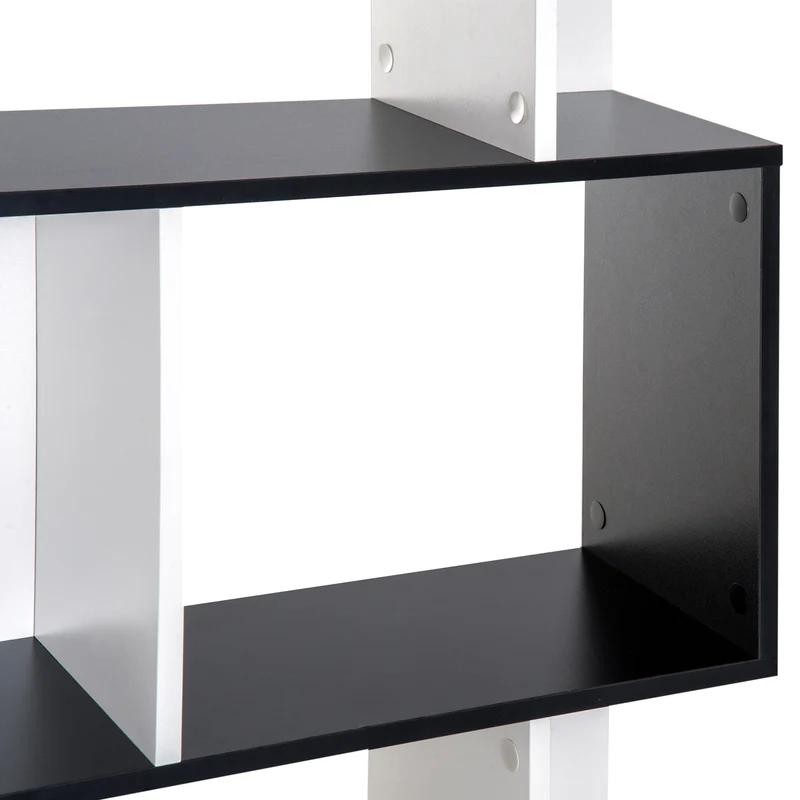 Bibliothèque en forme de s pour salon 60 x 24 x 148 cm 5 étagères rangement sûr moderne en panneau de particules noir 21_0001730