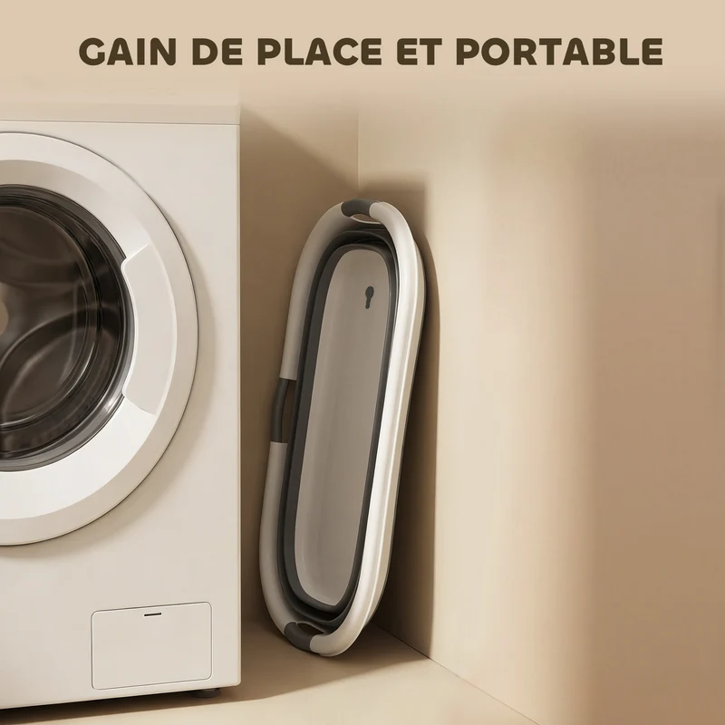 Baignoire pour chien pliable pour bain intérieur jardin 66 x 44 x 98,5 cm bouchon vidange capacité 27 L épuré en PP gris 21_0007278