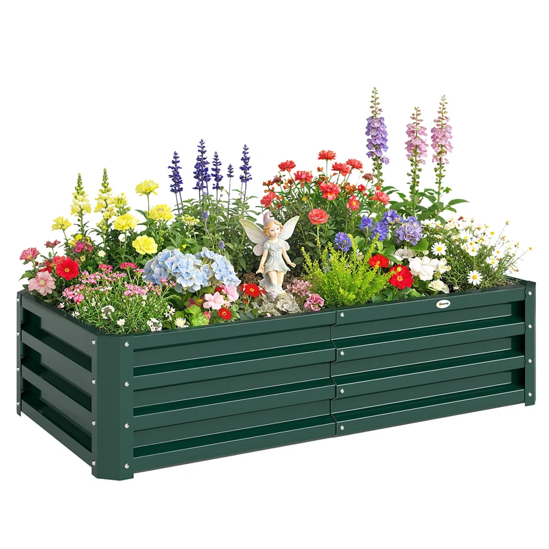 Bac potager jardin 120 x 60 x 30,5 cm robuste retient la chaleur industriel contemporain en acier galvanisé vert foncé 21_0004040