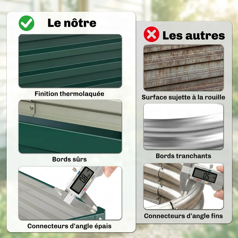 Bac potager jardin 120 x 60 x 30,5 cm robuste retient la chaleur industriel contemporain en acier galvanisé vert foncé 21_0004040