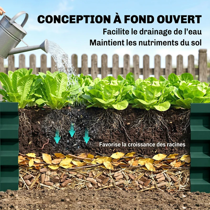 Bac potager jardin 120 x 60 x 30,5 cm robuste retient la chaleur industriel contemporain en acier galvanisé vert foncé 21_0004040